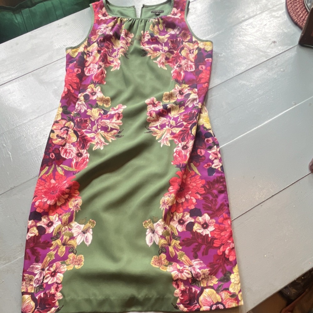 Ann Taylor Green Purple Floral Sheath‎ Dress Knee Length Sleeveless Size 6